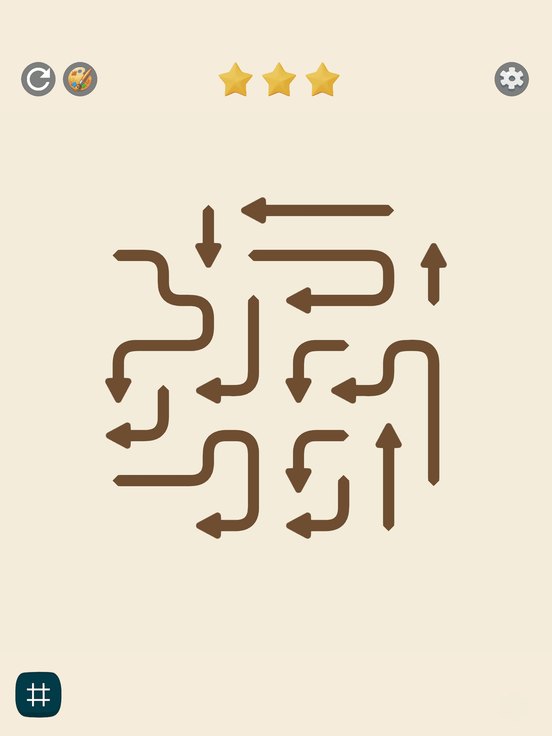 Advanced arrow sorting puzzle level on iPad