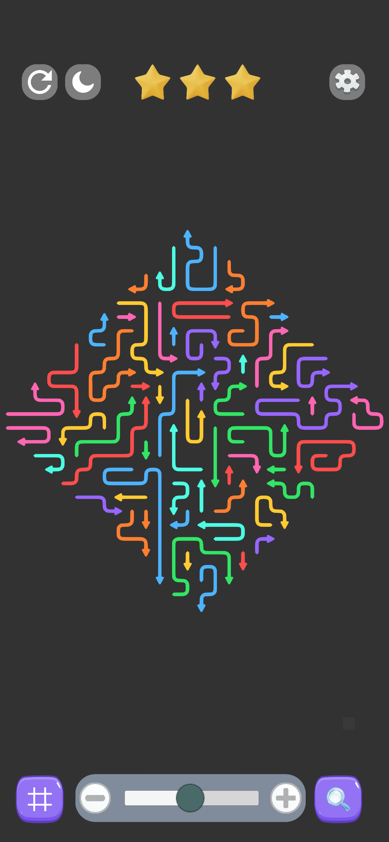 Diamond-shaped arrow puzzle level in Arrow Jam Go on iPhone